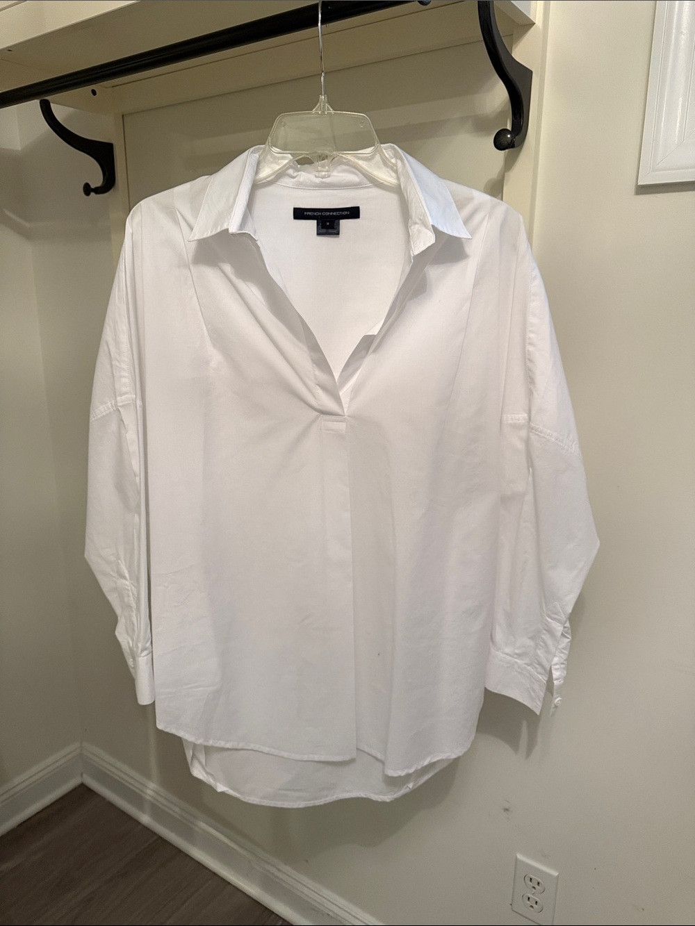 French Connection White Oversized V-Neck Blouse